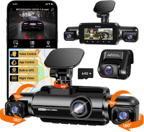 QuadView™ 360 Dash Cam – Ultra HD 4-Channel Car Camera with Night Vision, Parking Guard, Motion Detection & Full Road Protection