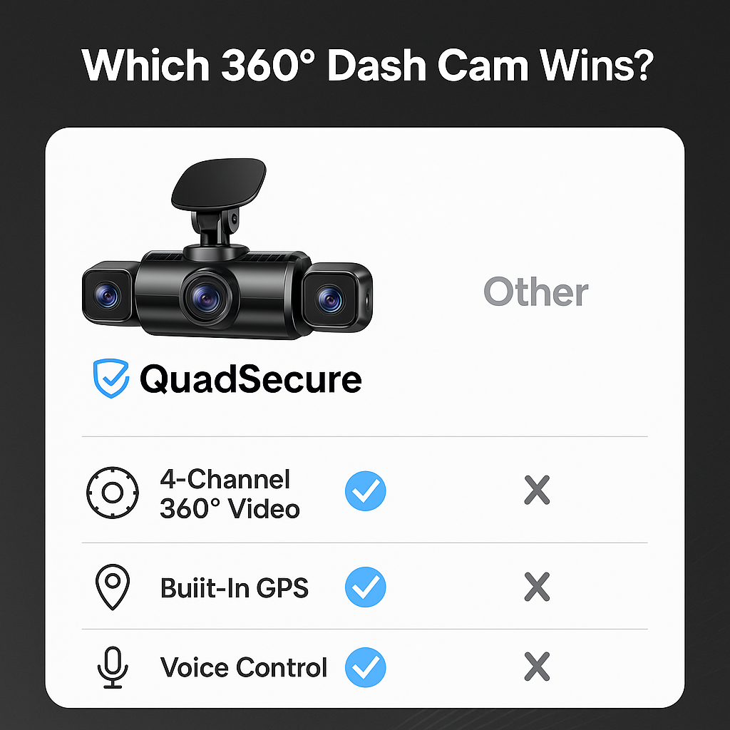 QuadView™ 360 Dash Cam – Ultra HD 4-Channel Car Camera with Night Vision, Parking Guard, Motion Detection & Full Road Protection